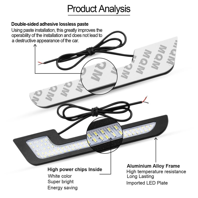 LEADTOPS Daytime Running Lights LED White Light L-Shape Strips 72 SMD Glass Lens with Back Sticker 12V DRL 6W DIY LED Lamp 100% Waterproof (2 Pack) - Image 5